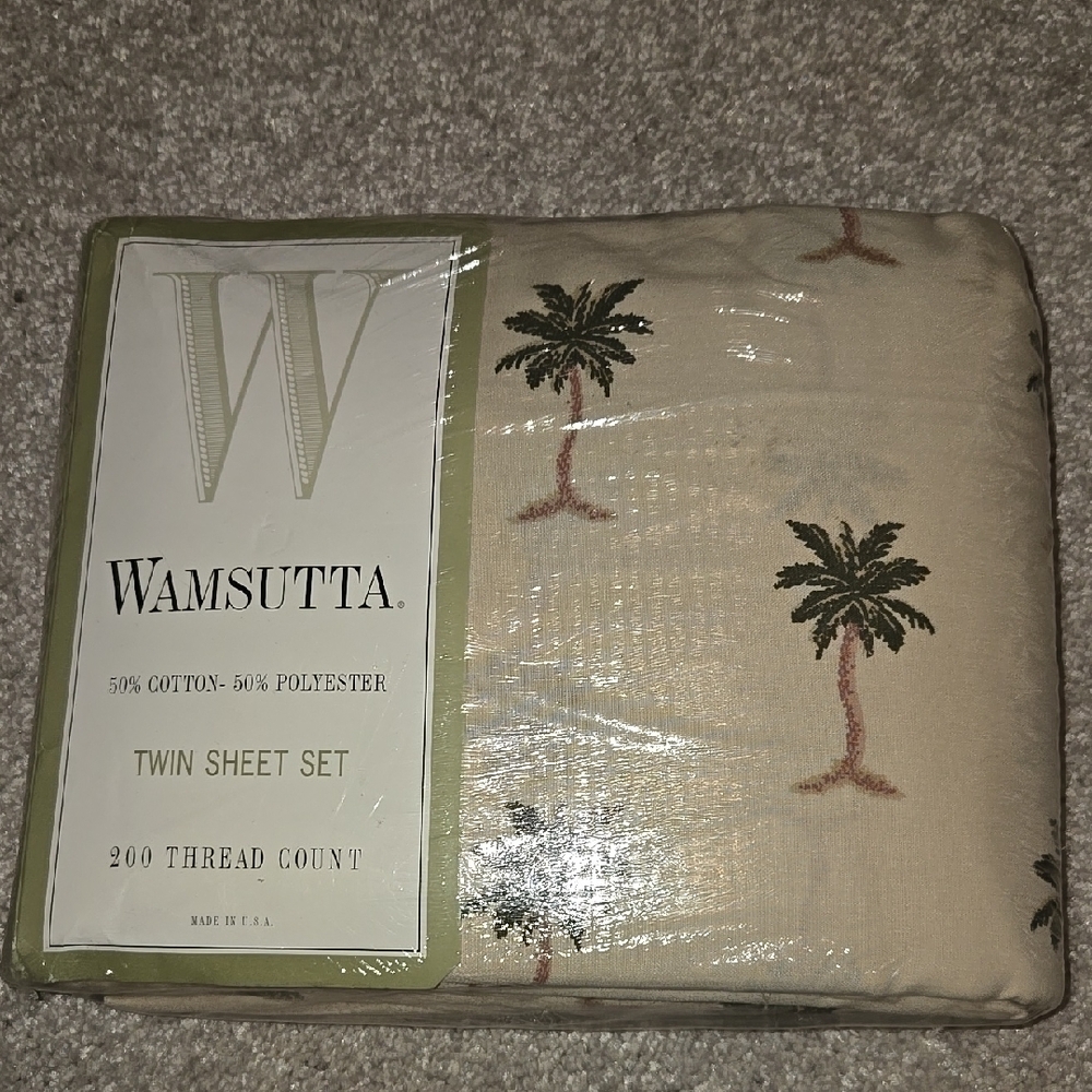 Wamsutta Twin Sheet Set - Cream with Palm Tree Design